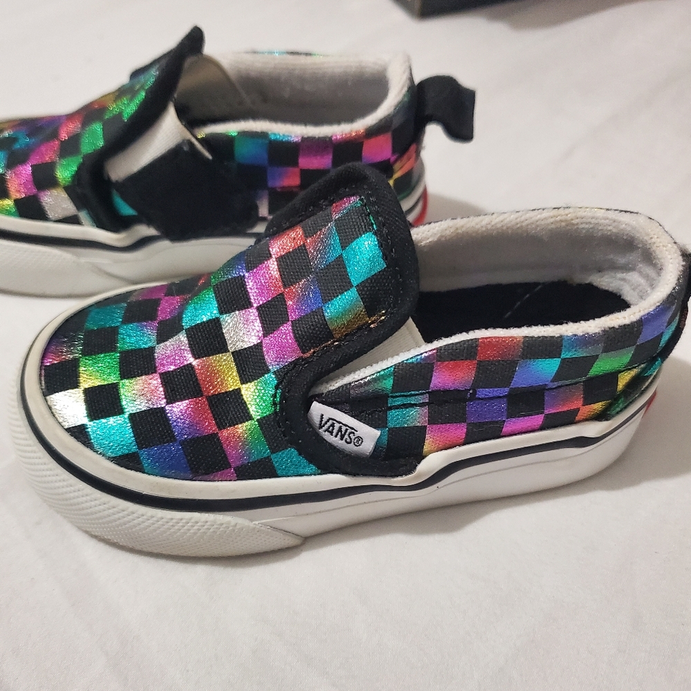 Vans Iridescent Holographic Rainbow Checkered Slip On Toddler - 5